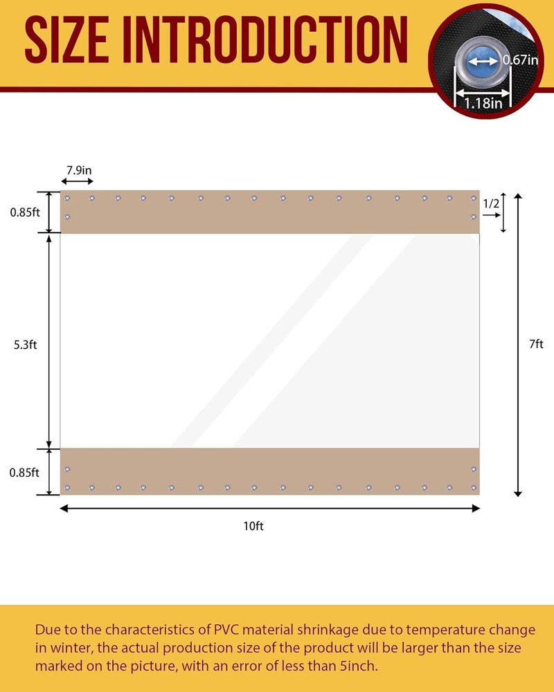 FoundGo 7'Hx10'W Outdoor Vinyl Curtains for Patio,19oz Clear Vinyl Patio Enclosure,Heavy Duty Clear Tarps Waterproof Vinyl Tarp with Grommets for Pergola, Porch,Gazebos,Balcony,-4℉ Cold Resistant - Image 5
